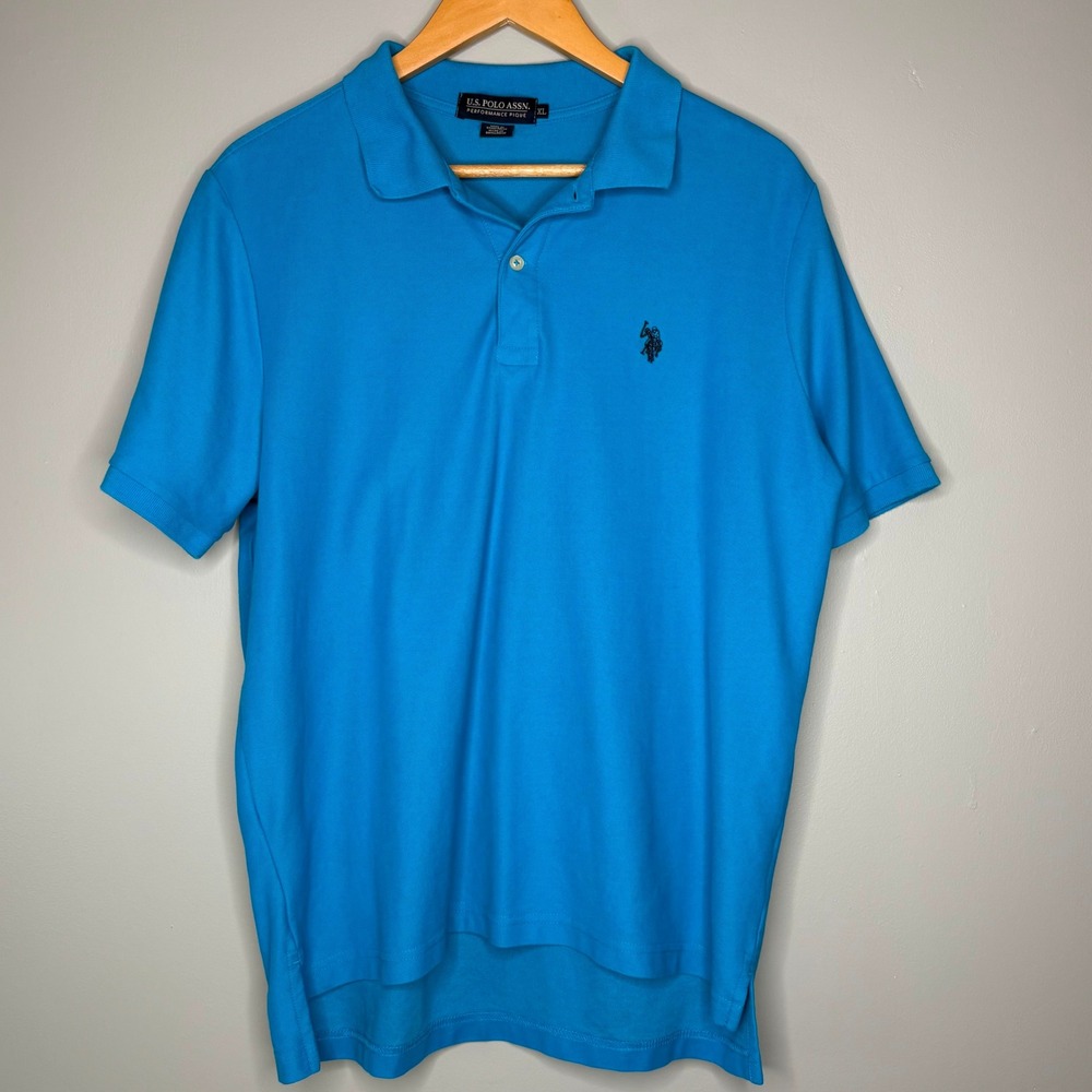 U.S. Polo Assn Mens XL Performance Pique Polo Shirt Short Sleeve Blue Logo